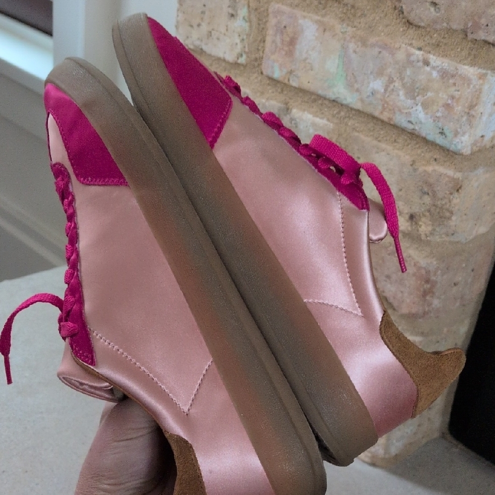 PLAY by JEFFERY CAMPBELL I Pink & Brown Satin & Suede "Keyes" Sneakers Shoes, 8 - Picture 10 of 16